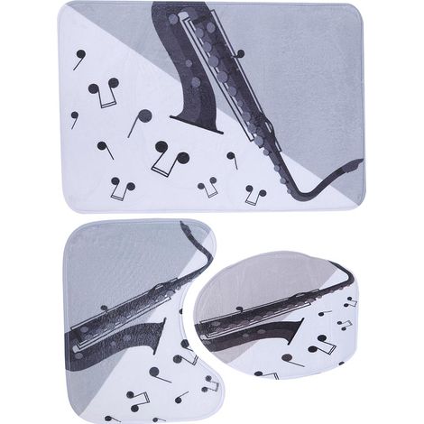 Ensemble Tapis De Bain Et Abattant Toilette - Flanelle Douce Antidérapante - Pour Salle De Bain - Lot De 3 Pièces (1/5)