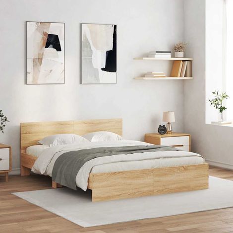 Cadre de lit LED RGB avec sommier à lattes, chêne sonoma 160 x 200 cm, sans matelas - PANGIVO (1/5)