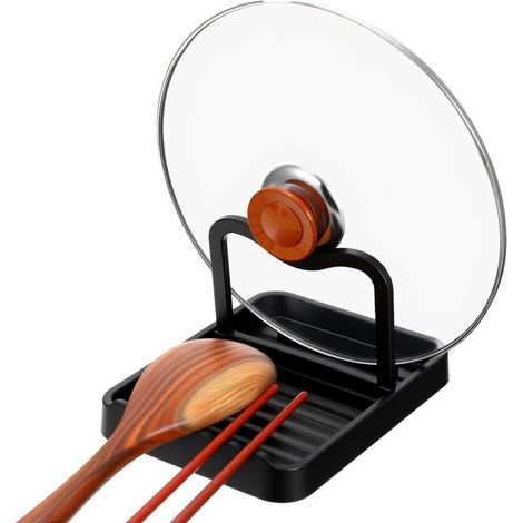 Soporte para tapas de ollas/cucharas - Almacenamiento de cocina - Cocina y servicio - Diseño plegable - 18,5 x 14 x 10,5 cm - Negro (1/5)