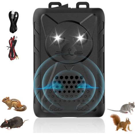 Marten Deterrent Car, Ultrasonic Marten Repellent with Flash Light, 12 V Car Battery Operated & USB, Marten Protection for Engine Compartment, Garage, Attic (1/5)