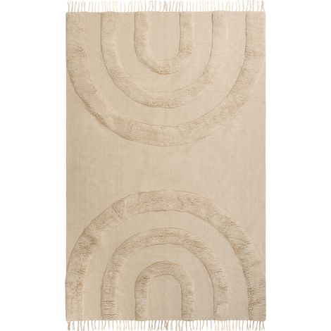 Alfombra infantil de algodón 160 x 230 cm lavable a máquina con borlas y relieve rectangular beige Nako (1/5)