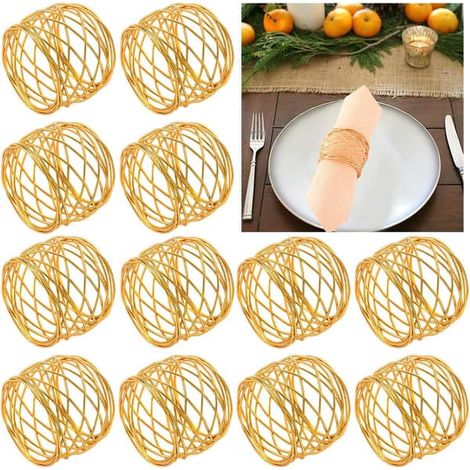 (12 pièces, argent) Ronds de serviette ronds en maille métallique faits main (12 pièces). (1/4)