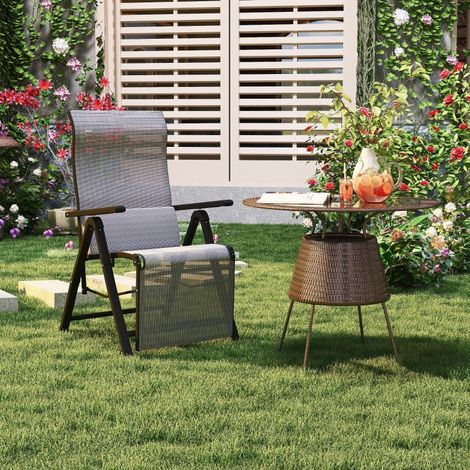 Transat pliable avec coussin, dossier inclinable 9 positions, fauteuil apesanteur pour jardin extérieur plage, capacité 150 kg, Noir-Gris