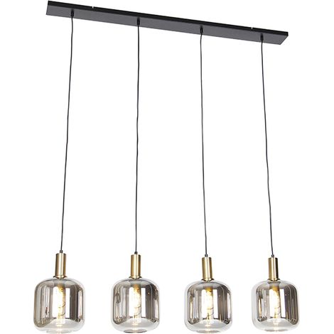 QAZQA Lampada a sospensione tavolo soggiorno zuzanna - Design - Vetro,Acciaio - Oro/Ottone/Nero - Oblungo E27 Max. 4 x 7 Watt