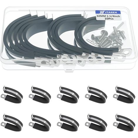 32MM Stainless Steel Hose Clamps P Rubber Clamp Clips 1-1/4" Pipe Fixing Clamps P-Clips with Screws (1/5)