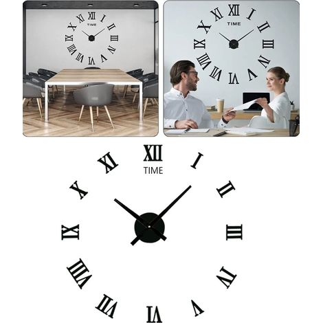Horloge murale 3D silencieuse, moderne, en acrylique noir, à monter soi-même et à coller soi-même, pour le salon (1/5)