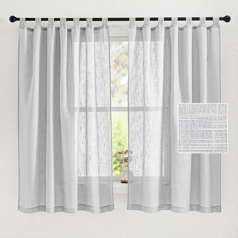 Voilages Salon pour Décoration - Rideaux et Draperies à Pattes Voile en Lin avec Motif de Croix Tissu Souple Prêt à Poser Lumière Filter pour Maison, 140 x 160 cm, Gris Clair, 2 Pièces (1/5)