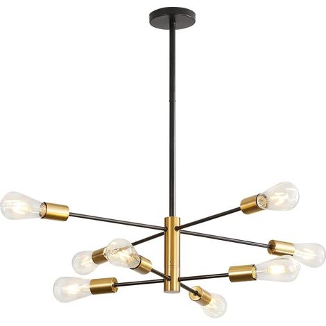COMELY Pendant Light Fixture Modern Living Room Chandelier Black-Gold 8 Lights E27 Base 360° Rotation Adjustment Industrial Metal Chandelier for Living Room Bedroom Dining Room (Bulb Not Included) (1/5)