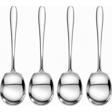 4-Piece Stainless Steel Serving Spoon Set, 22.5cm Large Flat Stainless Steel Soup Spoon, Kitchen Utensil for Serving Rice, Pasta, Vegetables and Hot Dishes, Dishwasher Safe (1/5)