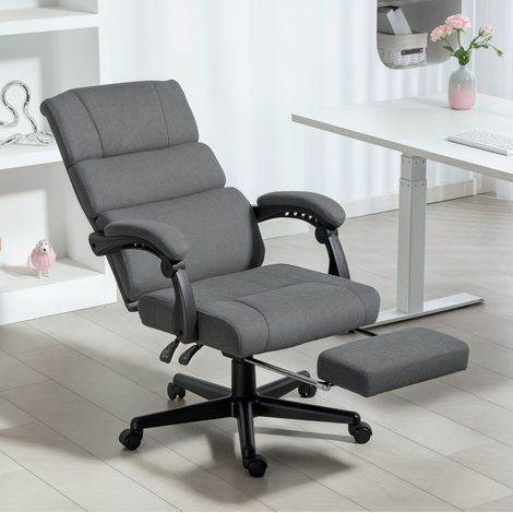 Silla de oficina efecto terciopelo, altura regulable, respaldo reclinable, gris oscuro DESVIAE (1/5)
