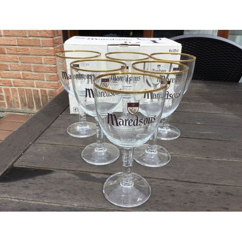 Lot de 6 verres Maredsous - 33 cl - Bord doré - Verres à bière neufs