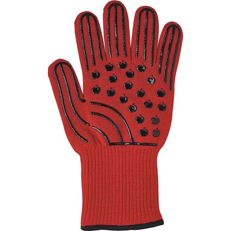 CCYKXA1pc Barbecue Glove - Heat Protection Up to 500°C, Perfect Insulation - Non-Slip - Ambidextrous - One Size Fits All - Red, 33 (1/4)