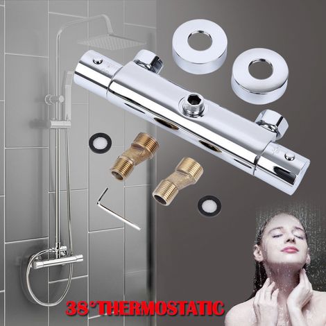 Mitigeur Thermostatique pour Colonne, Robinet de Douche en laiton haut G3/4 BSP (26.4 mm) + bas G1/2" BSP (21 mm) (1/3)