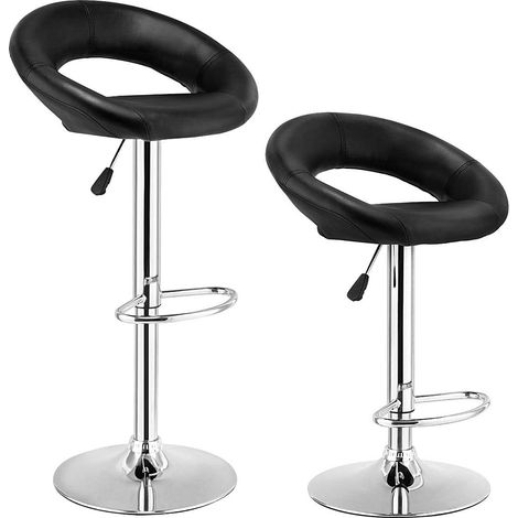 2 Taburetes de Bar Altura Ajustable Taburete Giratorio con Reposapiés Cromado Cuero PU para Bar Cocina Pub Bistrós (1/5)