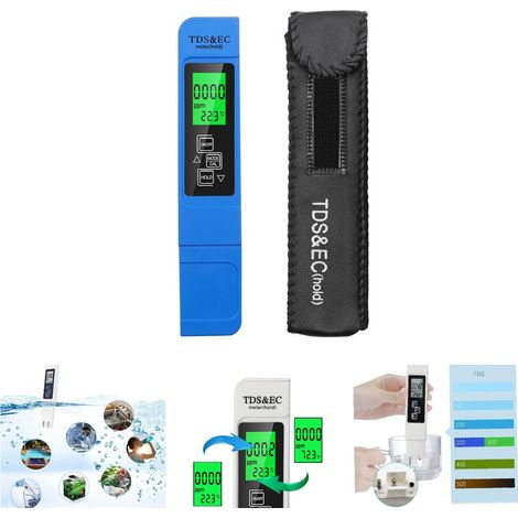 TDS&EC Water Quality Tester, 3 in 1 LCD Display TDS EC Meter Digital Tester Temperature Meter, Conductivity 0-9999PPM, Drinking Water Quality Monitor Tester Pen(blue) (1/5)