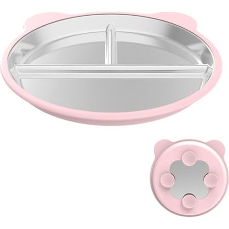 Assiette à dîner en silicone et acier inoxydable, assiette de contrôle des portions de 22,9 cm, déjeuner équilibré pour la perte de poids et les régimes diabétiques, assiette de séparation en (1/5)