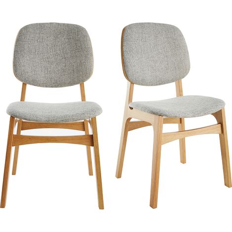 Sedie vintage in tessuto grigio chiaro e base in legno chiaro (set di 2) SOQUETTE