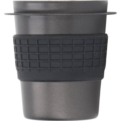 Doseur à café en acier inoxydable 58 mm avec poignée pour machine à café et anneau en silicone noir. (1/5)