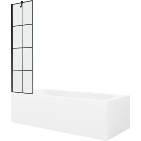 Mexen Vega Rechteckige Wanne 180 x 80 cm mit Verkleidung und 1-flügeliger Schwenkwand 50 cm, schwarzes Muster (1/5)