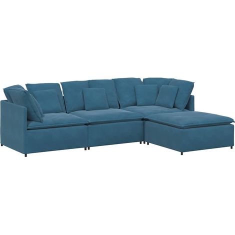 Modulares Sofa mit Fußhocker Kissen Samt Blau vidaXL