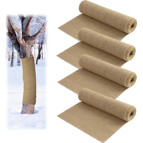 Rouleau de toile de jute, Lot de 4 rouleaux de 25 cm x 3 m, rouleau de tissu de jute naturel, protection de tronc d'arbre, protection hivernale contre le gel et le froid pour plantes (1/5)