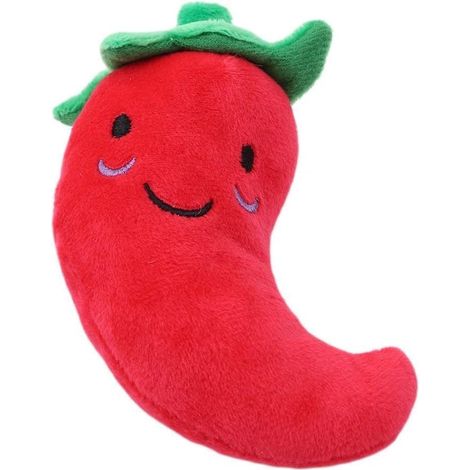 Jouet en peluche pour chien Fruits et légumes Jouet couineur en peluche Chili Aubergine Maïs Chiot Chien, Chili Taille 1 Joli et Pratique Jouets pour Animaux de Compagnie (1/5)