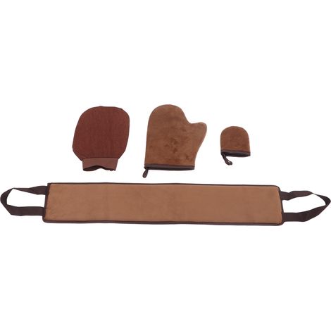 Lot de 4 gants autobronzants, application d'huile bronzante, exfoliation, doux et floqués, mini gants de bronzage réversibles (1/5)