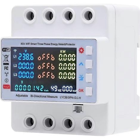 Disjoncteur programmable triphasé intelligent Tuya WiFi 4P 80A avec réenclenchement automatique et protection contre les surtensions pour une vie connectée (1/5)