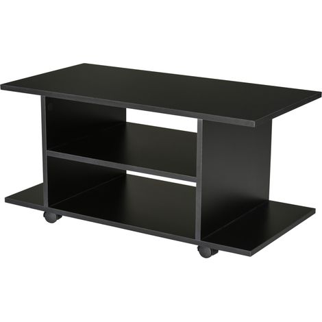 Meuble TV moderne avec étagères, 107 cm (42"), roulettes pivotantes avec freins, 2 petites étagères latérales, idéal pour le salon et la chambre, 80 x 40 x 40 cm, noir.