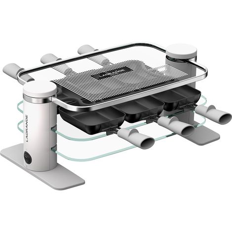 Appareil à raclette 6 personnes, 750 W, Plateaux verre, plateau supérieur démontable pour nettoyage simplifié, Repose poêlons intégré, Design épuré, Bouton marche/arrêt, 079601 (1/5)