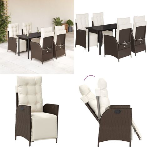 Ensemble à manger de jardin 5 pcs et coussins marron poly rotin - Chaise de jardin - Table de jardin (1/5)