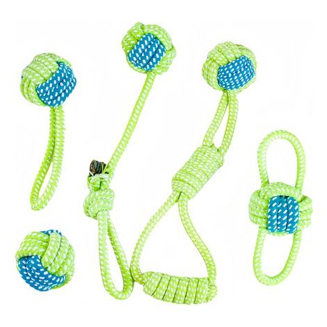 Juego de 5 juguetes de cuerda para perros,Juguetes indestructibles para perros,Juego de juguetes duraderos para perros,Verde (1/5)