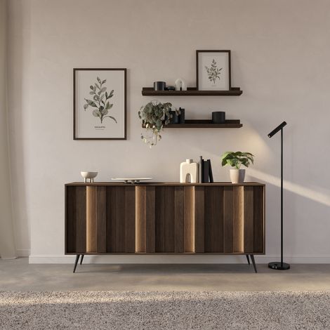 Credenza Haga, Madia 4 Ripiani, Apertura Battente, 4 Ante, 183x40x83h cm Marrone Noce (1/5)
