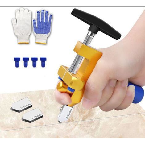 [JAMAIS UTILISÉ] Coupe Carreaux Manuel 2 en 1, Kit de Coupe-Verre Professionnel, Outil à Main de Coupe-Carreaux d'Une Seule avec 2 têtes de Lames en Acier au Tungstène, 1 paire de Gants et 4 pieds de (1/4)