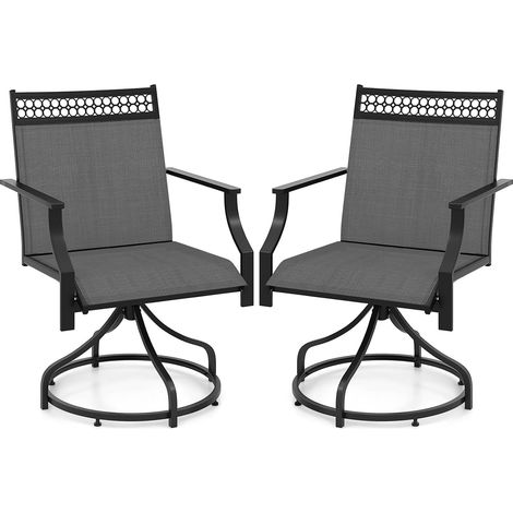 GOPLUS Chaise de Jardin Pivotante 360°, Lot de 2 Chaises de Terrasse avec Revêtement en Tissu, Accoudoirs, Haut Dossier, Chaises d'Extérieur en Métal pour Véranda, Piscine, Jardin, Charge 180KG (1/5)