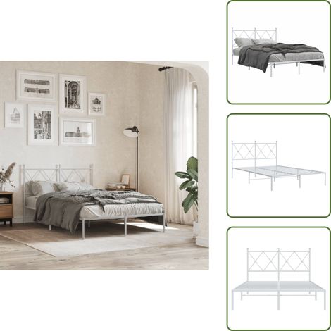 Cadre de lit métal sans matelas et tête de lit blanc 120x190 cm - Cadre De Lit - Lit Double - Lit Metal - Lit Blanc - Meuble Chambre (1/5)