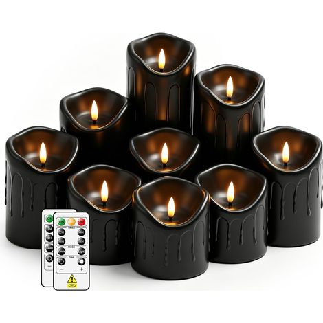 Bougies sans flamme avec télécommande, bougies sans flamme vacillantes à piles, bougies LED avec minuterie 2/4/6/8 h, ensemble de 9 bougies sans flamme réalistes en cire coulée (D3 x H 3" 4" 5" 6" 7") (1/5)