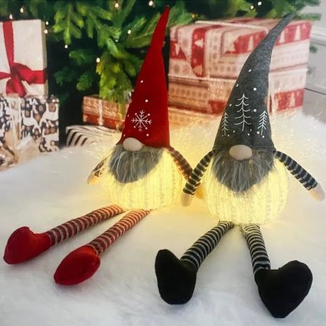 Gnomes Noël LED 2 Pièces Peluche, Lutin Sans Visage Suédois, Décoration Maison Fenêtre (1/5)