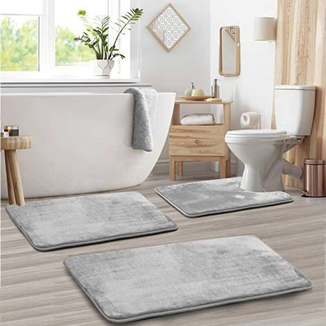 Tapis de Bain Gris 3 modulables - Antidérapant, Superfine Doux, Absorbant et séchage Rapide- 50x80cm, pour Salle de Bain Baignoire Cuisine (1/5)