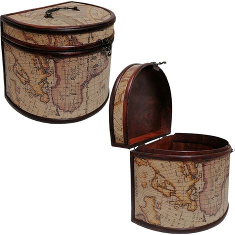 Contenitore porta gioie oggetti in legno box portatutto decoro carta geografica per casa soggiorno camera da letto (1/5)