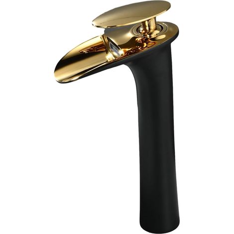1 Robinet mitigeur, cascade, laiton, noir et or, trou unique, salle de bain
