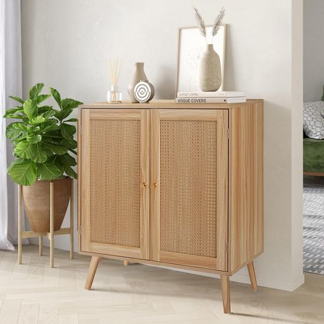 Buffet en bambou rotin naturel, étagère réglable, porte magnétique, salon, salle à manger, couloir (1/5)
