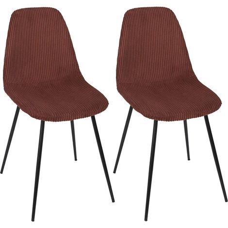 Altobuy – Lot de 2 chaises en velours côtelé terracotta – Dimensions 54x45xH85 cm – Hauteur d'assise 48 cm – Structure MDF et pieds métal noir (1/5)