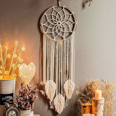 Attrape Rêve, Tenture Murale Tissée Macramé Bohème Decoration Attrapeur de Rêves Fait à la Main Grand Dream Catcher Ornement Artisanat Cadeau (1/5)