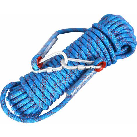 Corde Escalade 8mm 10M avec 2 Mousqueton Escalade Corde Alpinisme Corde de Sauvetage Incendie Évacuation Griffe Elagage Camping Pêche Aimant Extérieure - Bleu