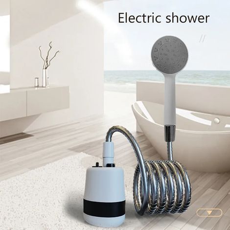 (Noir) Mini douchette de camping électrique portable, compacte et rechargeable, étanche, fonctionnant sur piles. (1/3)