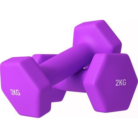 2er-Set rutschfeste Hexagon-Hanteln, 2 x 2 kg, für Zuhause und Fitnessstudio, aus Metall und Kunststoff, 16 x 7,5 x 7,5 cm, lila (1/5)