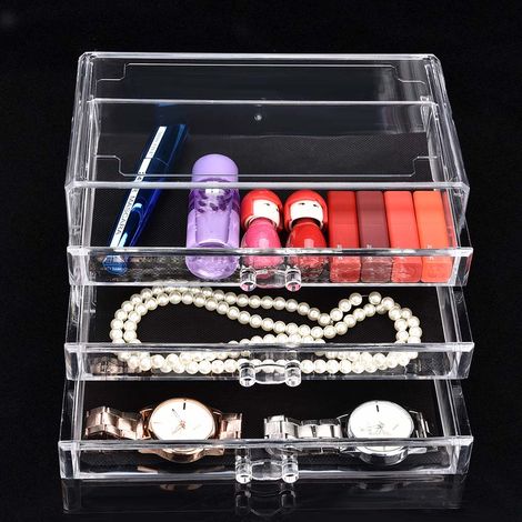 Tiroirs de rangement maquillage transparents 3 niveaux pour espace bureau (1/5)