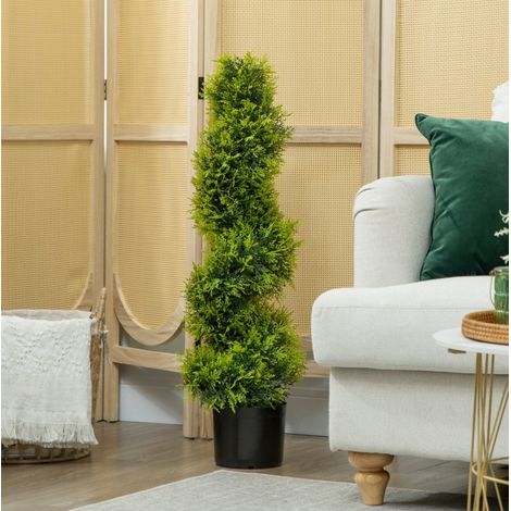 Pianta artificiale a spirale 92x23x23 cm, fogliame fitto, per interno ed esterno, plastica verde (1/5)