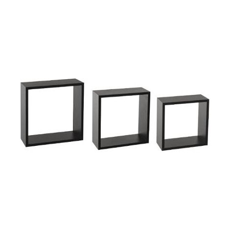 5Five Simply Smart – Lot de 3 étagères murales en MDF noir – Dimensions S/M/L : 24/27/30 cm – Fixations invisibles incluses – Pour objets décoratifs (1/6)